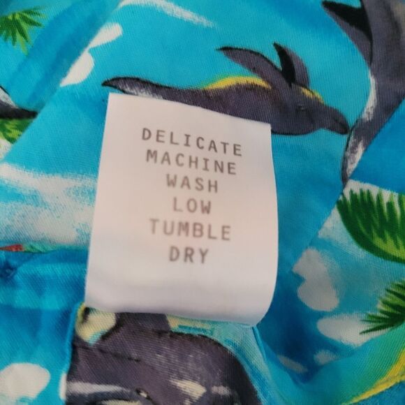 ALOHA Women's Blue Hawaiian Print Sleeveless Summer Mini Dress Size Medium - Picture 8 of 12